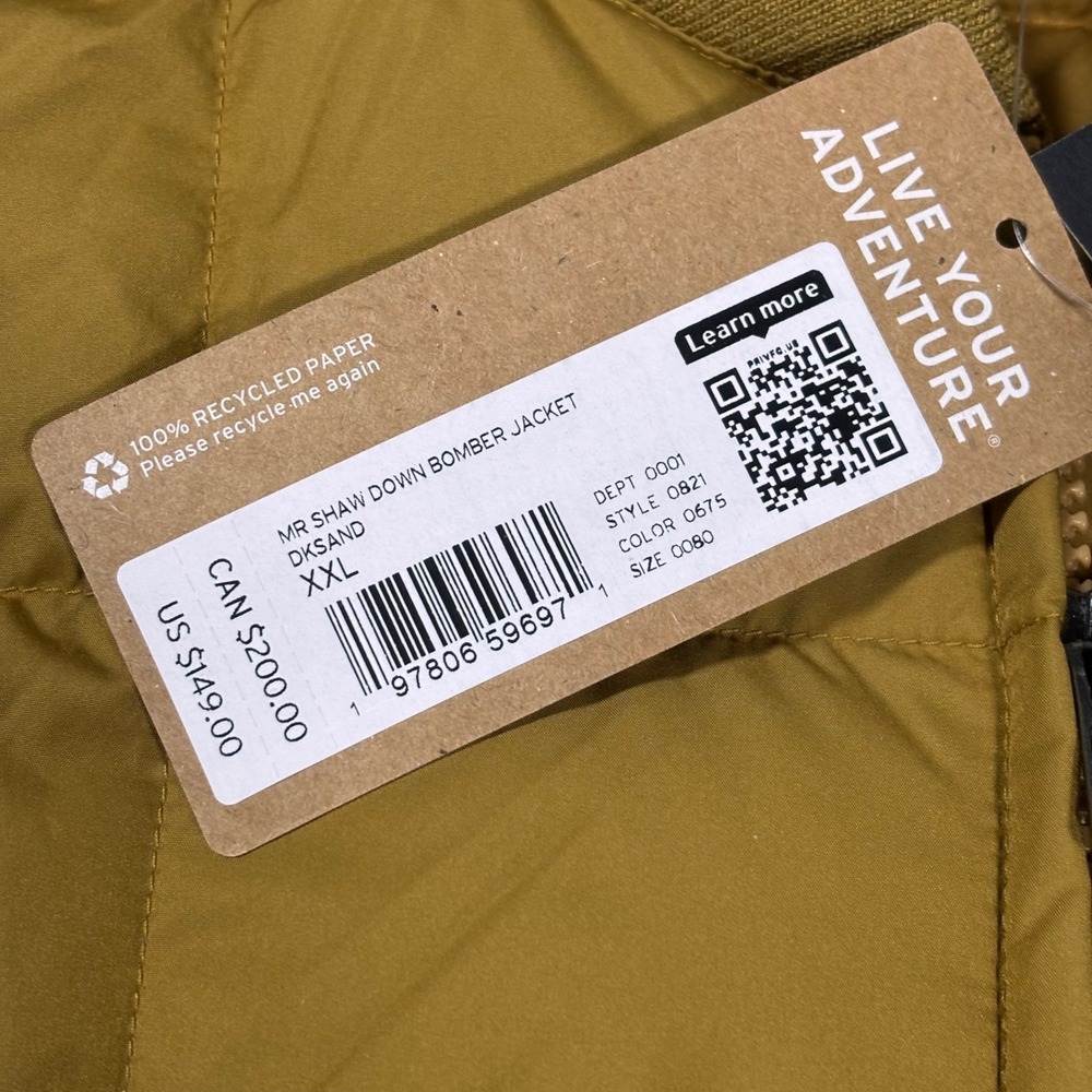 Eddie Bauer Mens Shaw Down Bomber Jacket Mens 2XL Dark Sand 650 Fill Quilted NWT - Picture 6 of 11